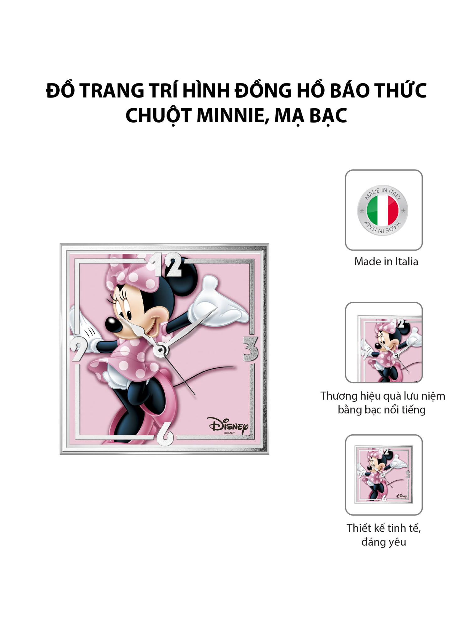 Đồ trang trí hình Đồng hồ báo thức Chuột Minnie mạ bạc hiệu VALENTI  - D396RA