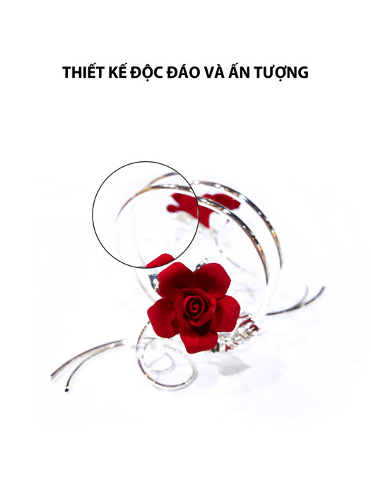Đồ trang trí Napoleon bằng bạc để khăn ăn hình nhẫn với hoa hồng sứ,kt 22x11x10.5cm,code 5397/09