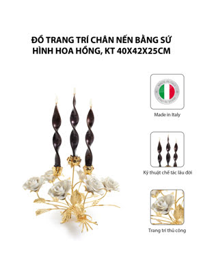 Đồ trang trí Chân nến bằng sứ hình hoa hồng,kt 40x42x25cm - code: 8385-07