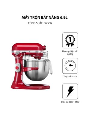 Máy trộn Bát nâng chuyên nghiệp 6.9l màu đỏ KitchenAid 5KSM7990XEER