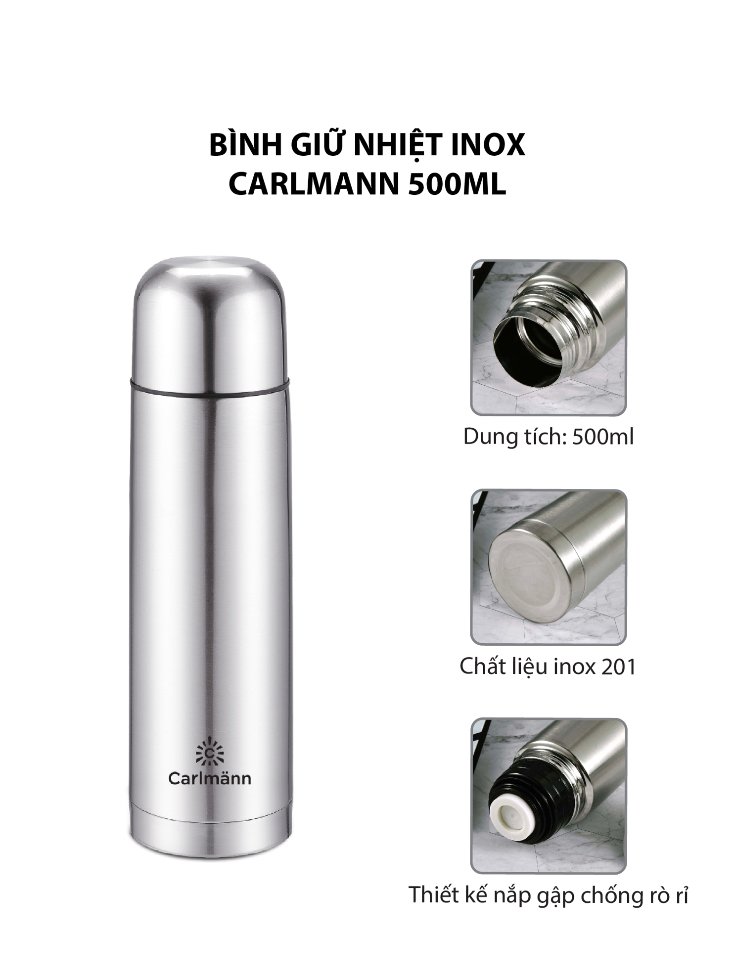 Bình GN inox CarLMann 500ML BES523