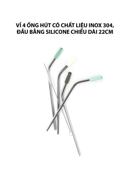 Vỉ 4 ống hút inox có cọ vệ sinh La Fonte - 006699