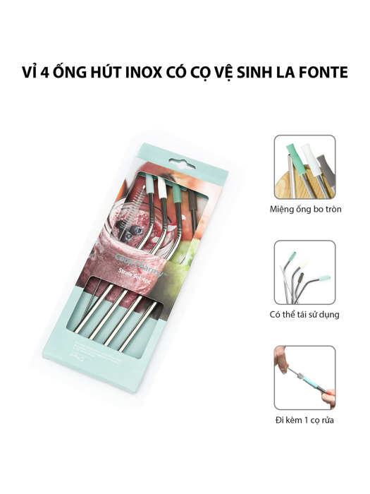 Vỉ 4 ống hút inox có cọ vệ sinh La Fonte - 006699