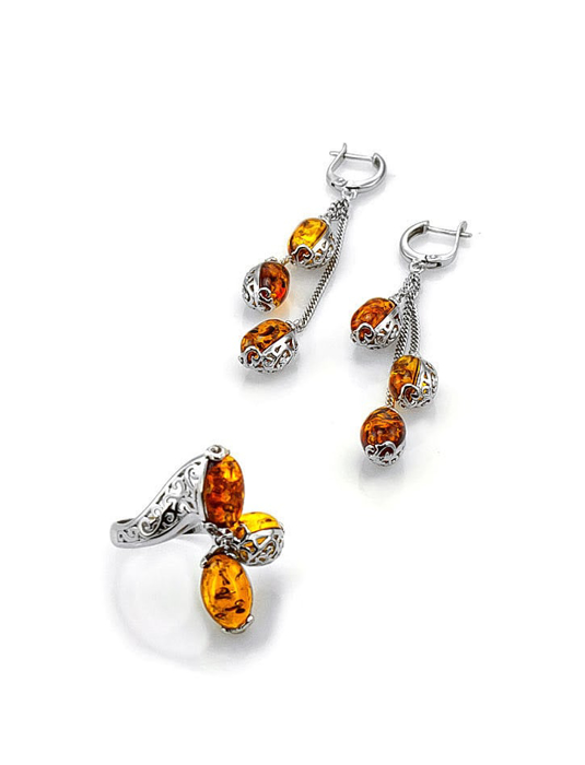 Nhẫn trang sức Amber Jewelry bạc 22K đính đá hổ phách màu cognac (Casablanca 15.5) phủ kim loại Rhodium - 606308098