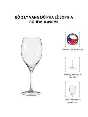 Bộ 2 ly vang đỏ pha lê Sophia Bohemia 490ml