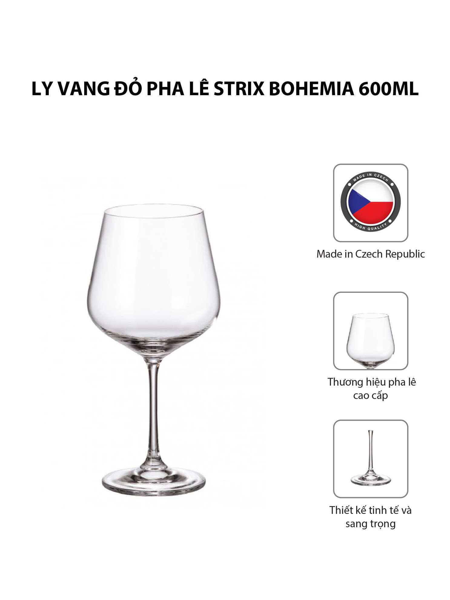 Bộ 6 ly vang đỏ pha lê Strix Bohemia 600ml