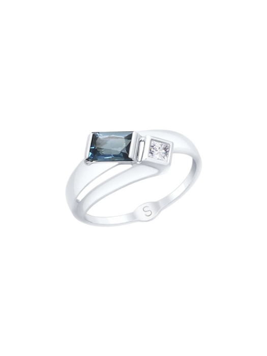 Nhẫn vàng trắng với đá topaz xanh và kim cương Swarovski Zirconia 715054