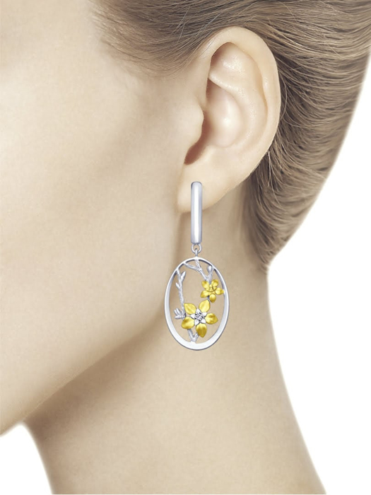 Bông tai Sokolov bạc mạ vàng đính kim cương zirconia - 94022775