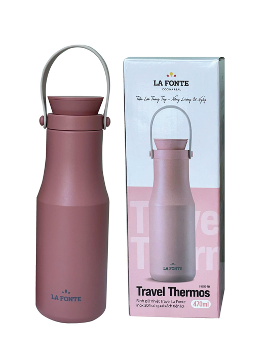 Bình giữ nhiệt Travel La Fonte inox 304 có quai xách tiện lợi 470ml-010245-PIN