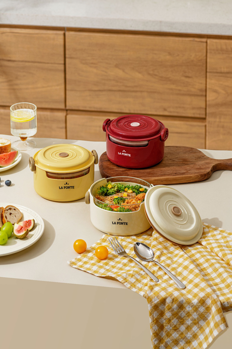 Hộp cơm thủy tinh La Fonte hình tròn (800 ml-014540-RED)