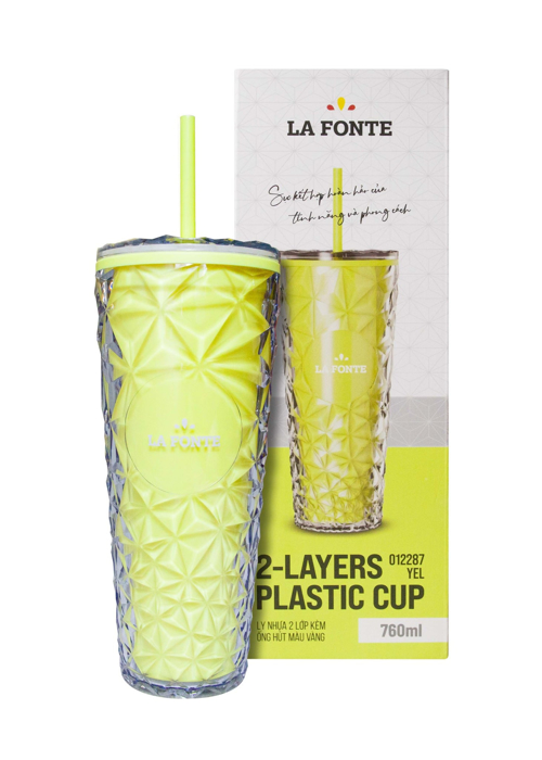Ly nhựa 2 lớp kèm ống hút màu vàng La Fonte 760 ml - 012287-YEL