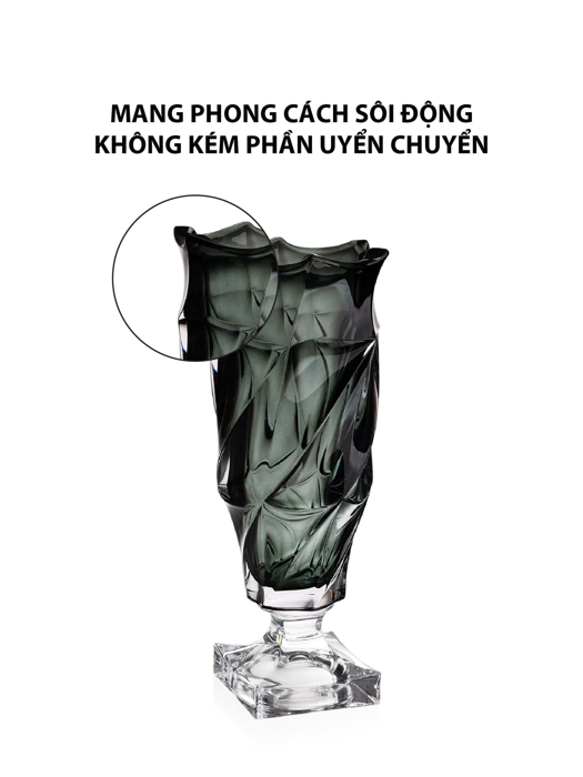 Bình hoa pha lê có chân Flamenco màu xám khói Bohemia 380mm - 593128