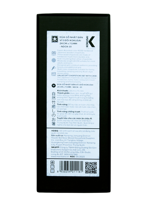 ĐŨA GỖ NHẬT BẢN HỘP 5 ĐÔI KOKUSAI 24cmx7.5mm - NDCK-01