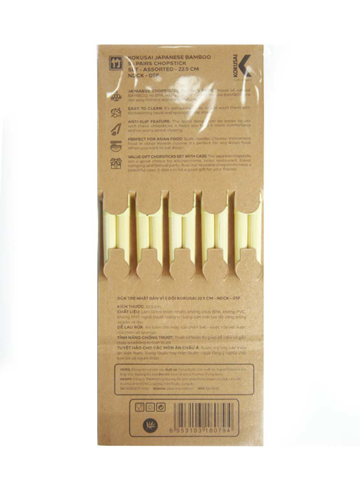 Đũa tre Nhật Bản vỉ 5 đôi Kokusai 22.5cm NDCK-05F