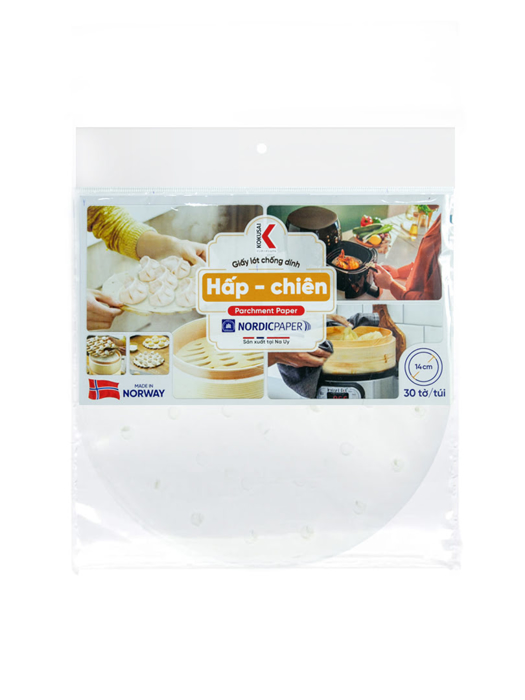 Giấy lót chống dính hấp chiên Kokusai có lỗ 14 cm (30 tờ/túi)
