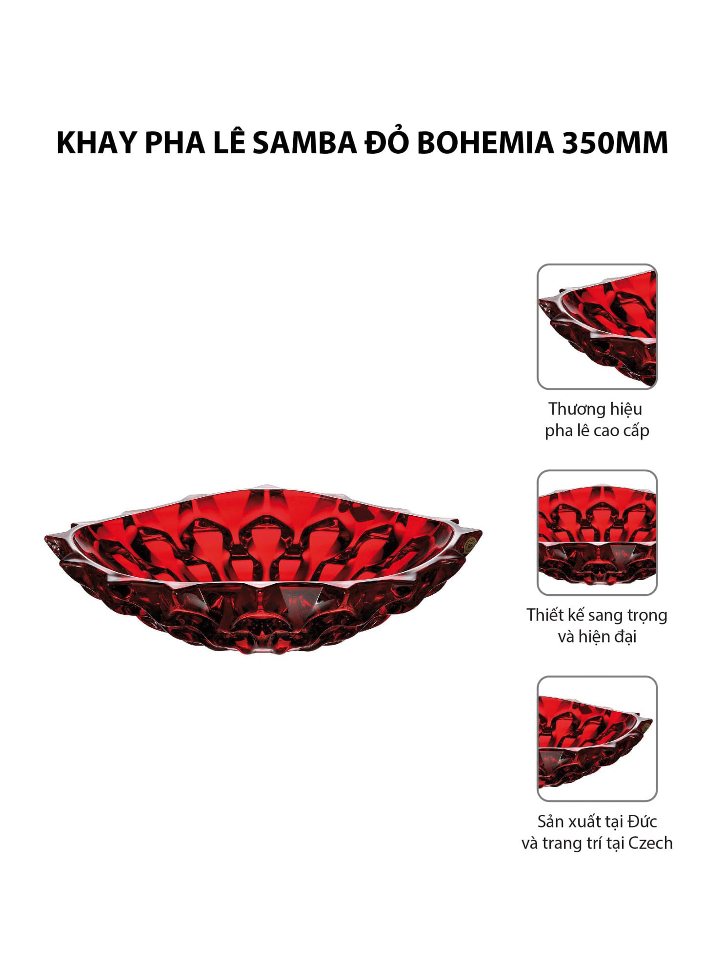Khay pha lê Samba đỏ Bohemia 350mm - 584744