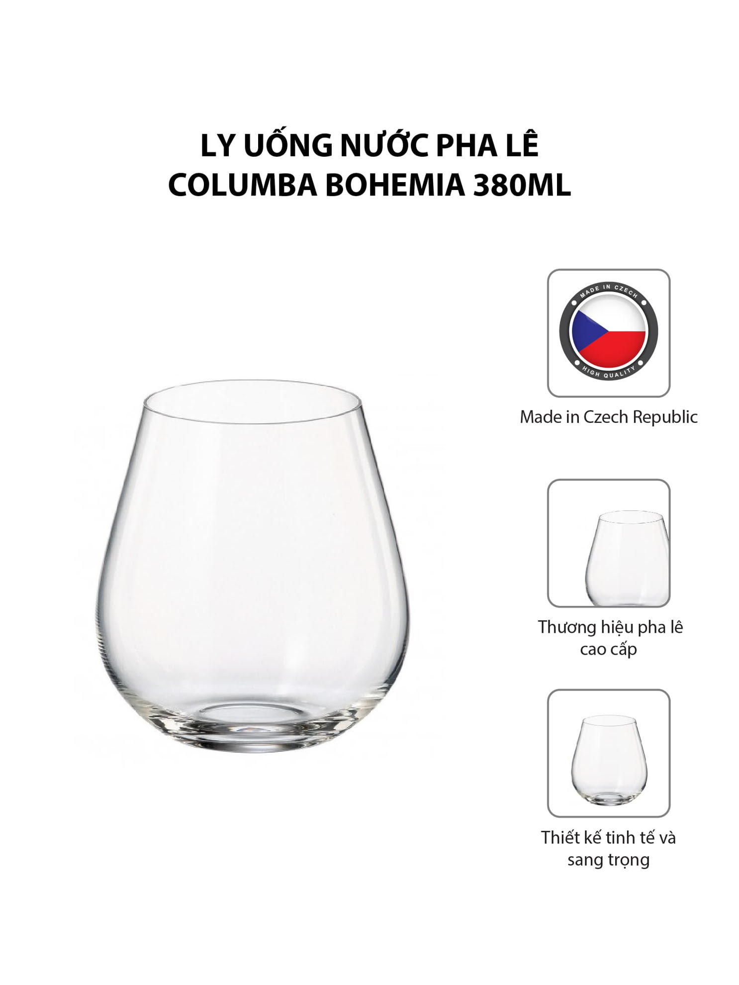 Bộ 6 Ly uống nước pha lê Columba Bohemia 380ml - 91E.2SF78.380-B