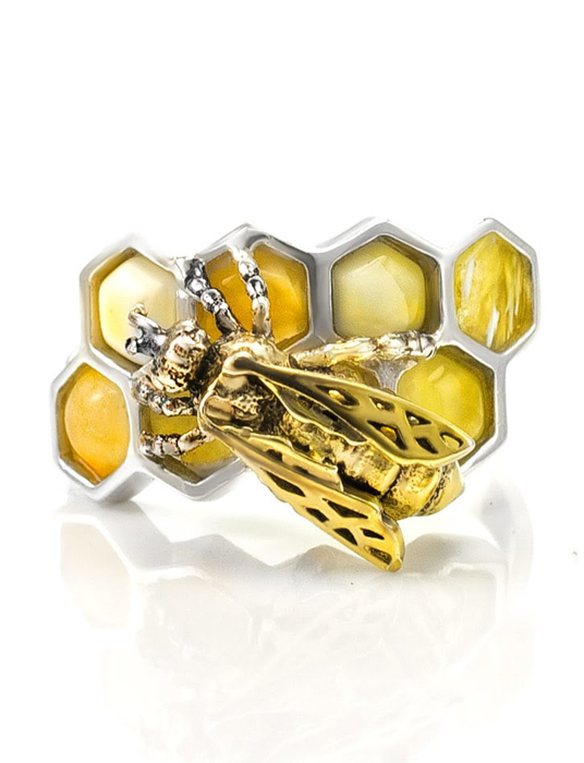Nhẫn trang sức Amber Jewelry bạc 22K đính đá hổ phách màu sữa (Winnie the pooh 16) phủ kim loại Rhodium - 706302138