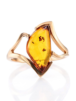 Nhẫn trang sức Amber Jewelry bạc 22K đính đá phổ phách thiên nhiên màu cognac (Amber vesta 20) phủ vàng - 710006112
